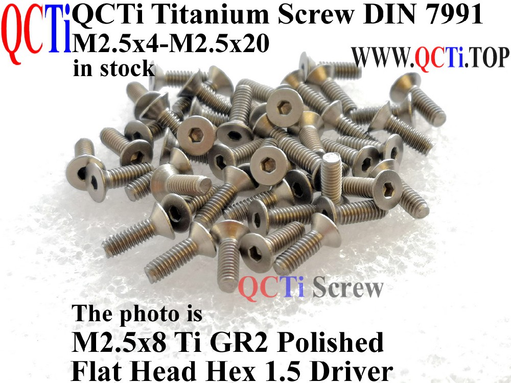 DIN 7991 M2.5 Titanium screw M2.5x4 M2.5x5 M2.5x6 M2.5x8 M2.5x10 M2.5x12 M2.5x14 M2.5x16 Flat head Hex 1.5 Driver QCTI screw